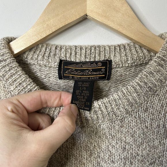 Vintage Eddie Bauer Wool Sweater Large Crewneck Floral Knit Boho Cottagecore - Picture 4 of 6